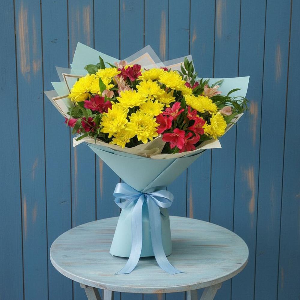 Букет цветов из: Альстромерии и Хризантемы в Тулуне