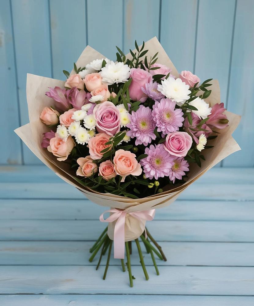 Букет цветов из: Хризантемы, Розы и Альстромерии в Тулуне