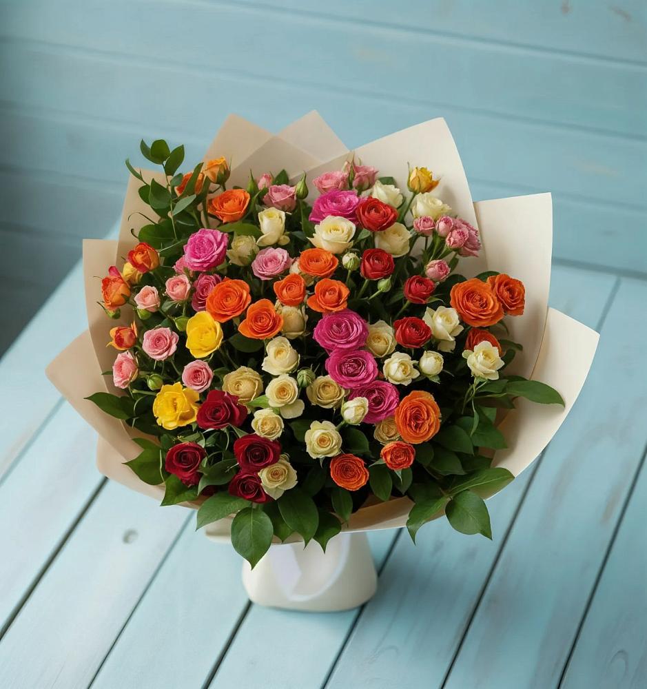 Букет Микс из разноцветных кустовых роз в Тулуне