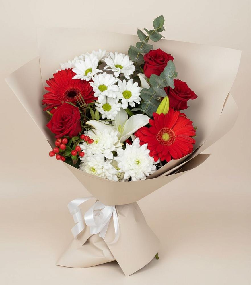 Букет цветов из: Розы, Хризантемы, Герберы и Лилии в Тулуне