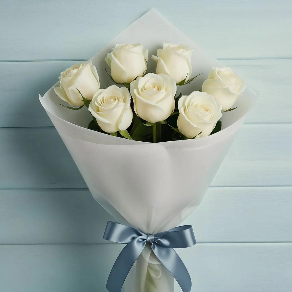 Букет 7 Белых роз Эдлесс Лав в Тулуне